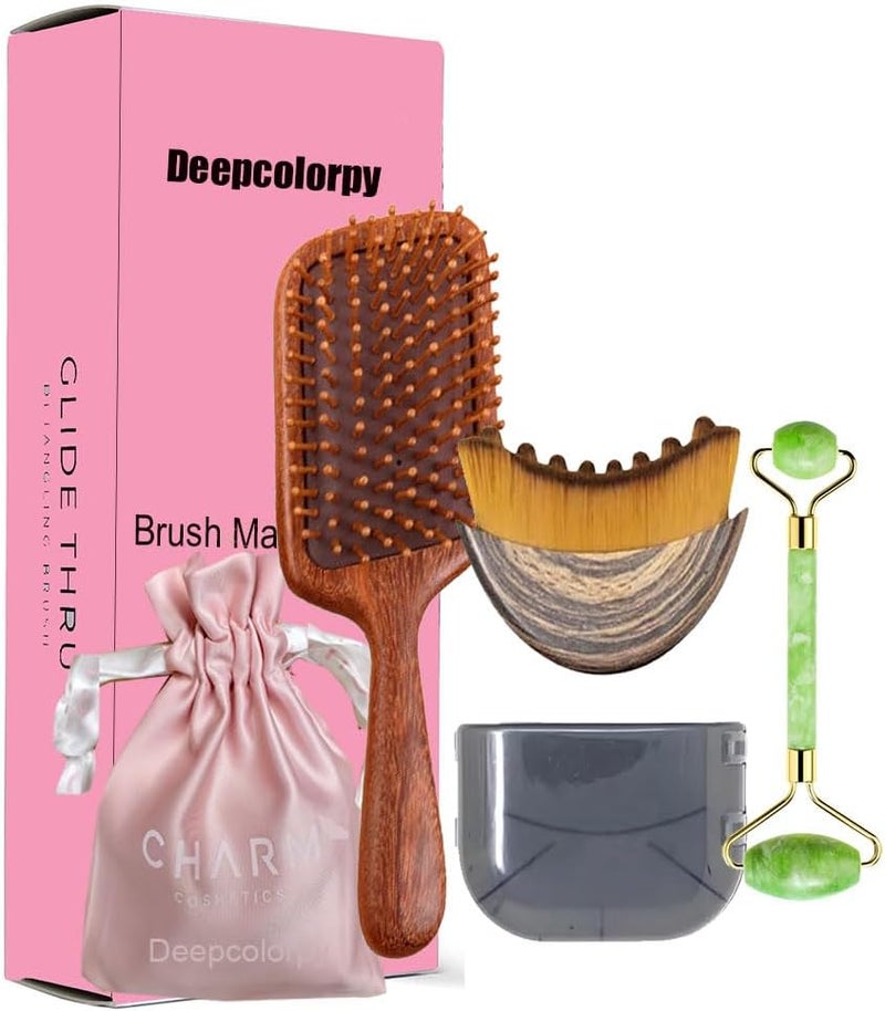 Deepcolorpy Lymphatic Contour Face Brush with Facial Roller Wet Hair Massager Kit, Self Care Brush Gift Set for Face Lift Lymph Drainage Hair Growth Relax,Christmas Birthday Holiday Gift for Mom Women - Image 1